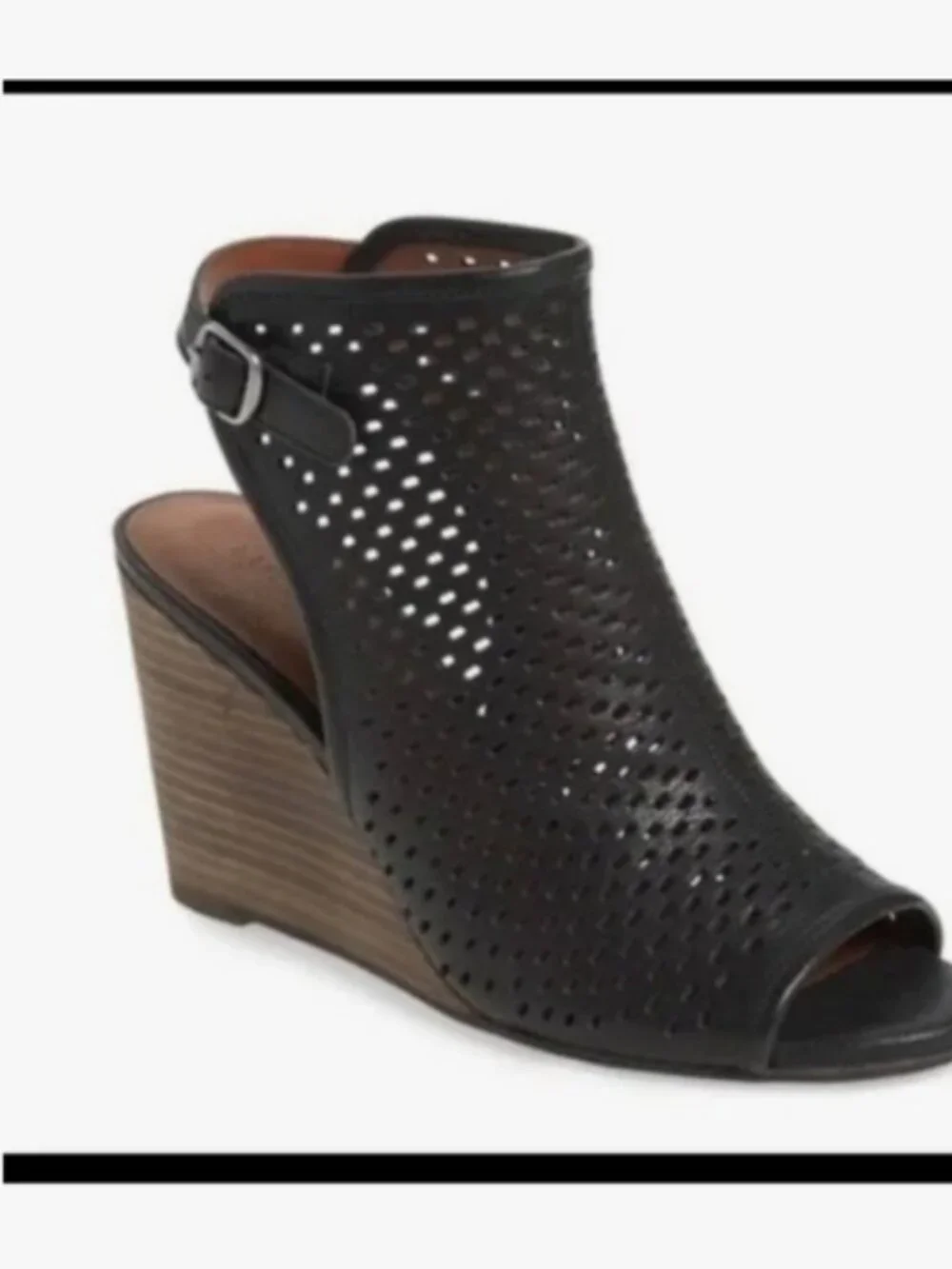 Lucky brand women leather sandals rozina cutout wedge perforated 9M vacation Y2K